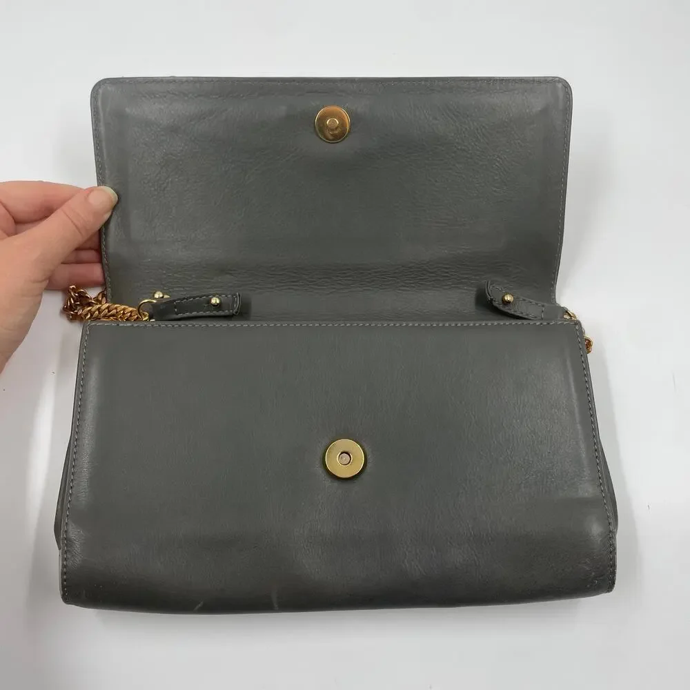 Celine Vintage Gray Leather Crossbody Bag Purse WOC Wallet on Chain Mini Clutch